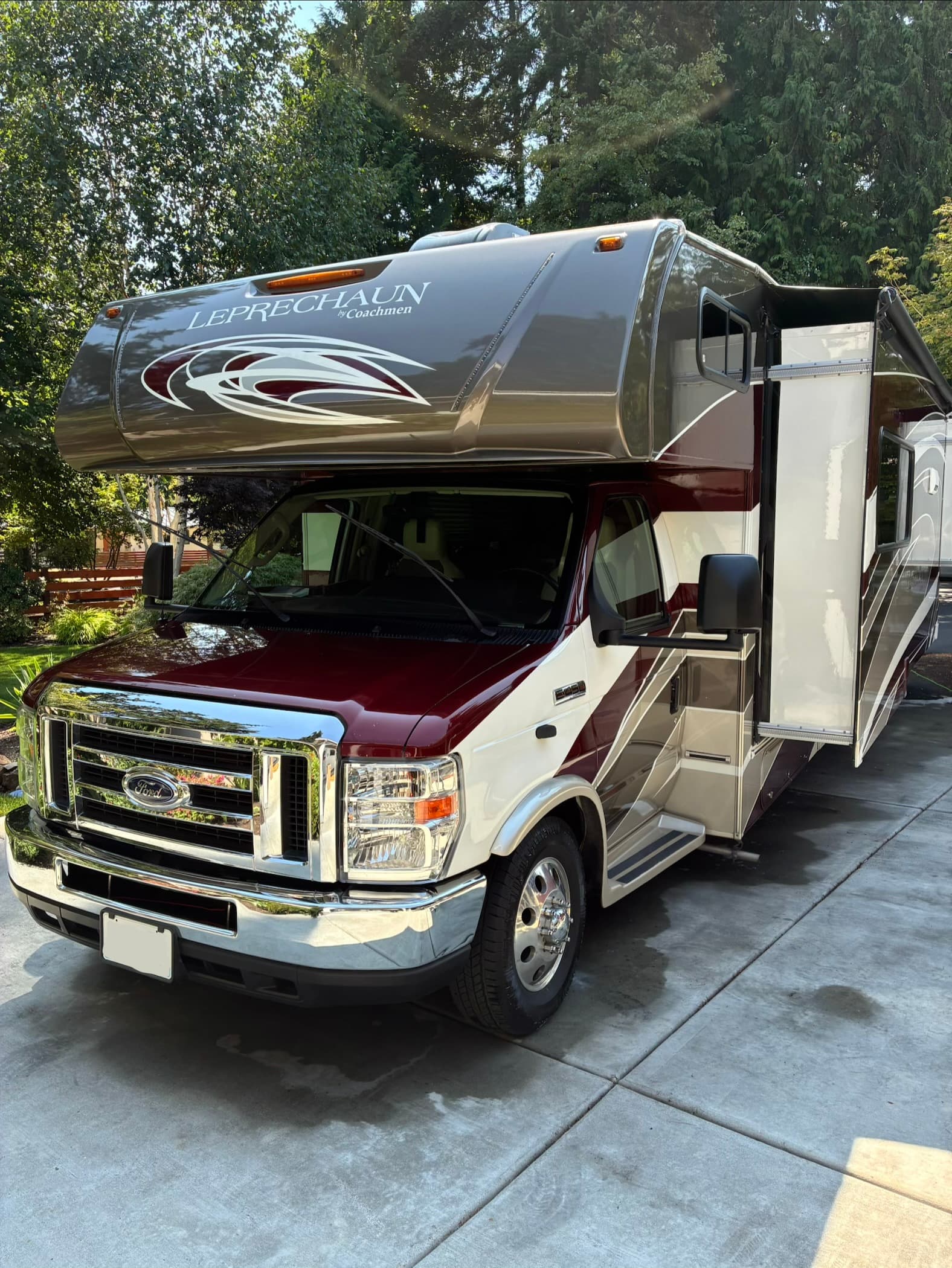 Coachmen Leprechaun Class C motorhome gleaming with restored shine after professional wash and wax in Edmonds, WA
